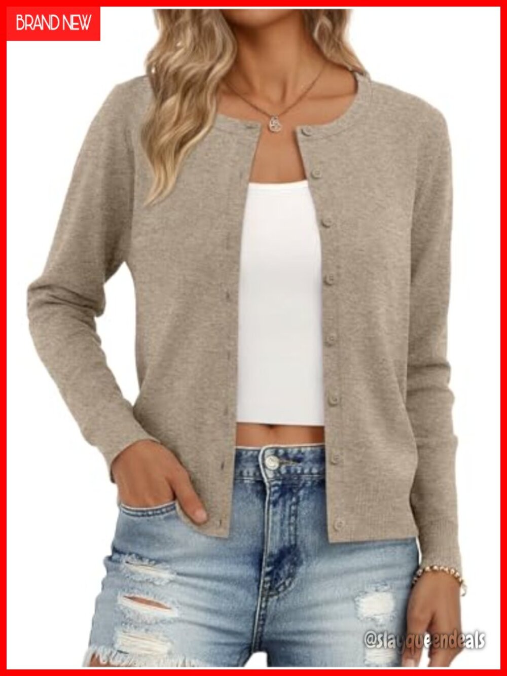 Lightweight Knit Cardigan Button Down Long Sleeve Crew Neck Women's